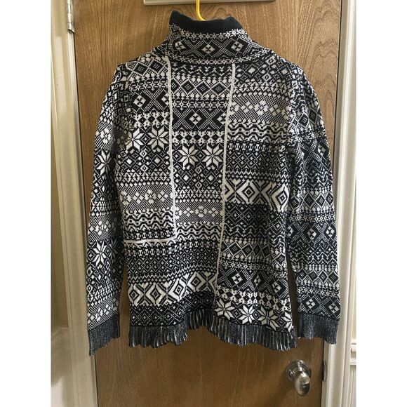 WOOLRICH Women's Black White Snowflake Geometric Knit High Neck Sweater XL Read - Picture 10 of 10